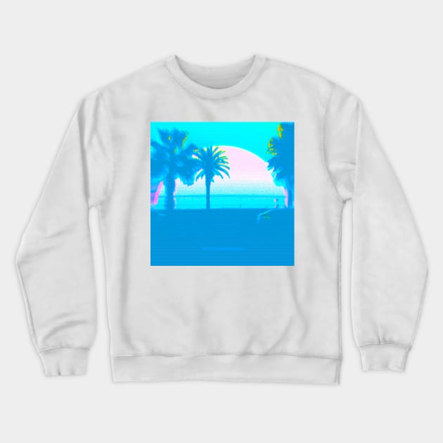 blue vapor palms Crewneck Sweatshirt by lofi_retrowave